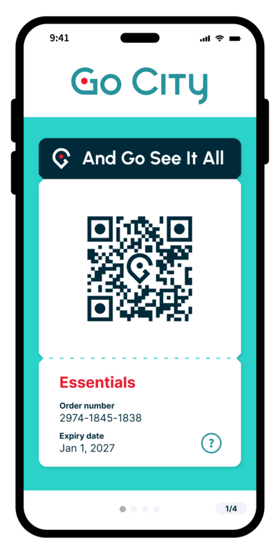 Digitaler Go City New York Essentials Pass mit QR-Code auf dem Smartphone für den Eintritt zu ausgewählten Attraktionen.