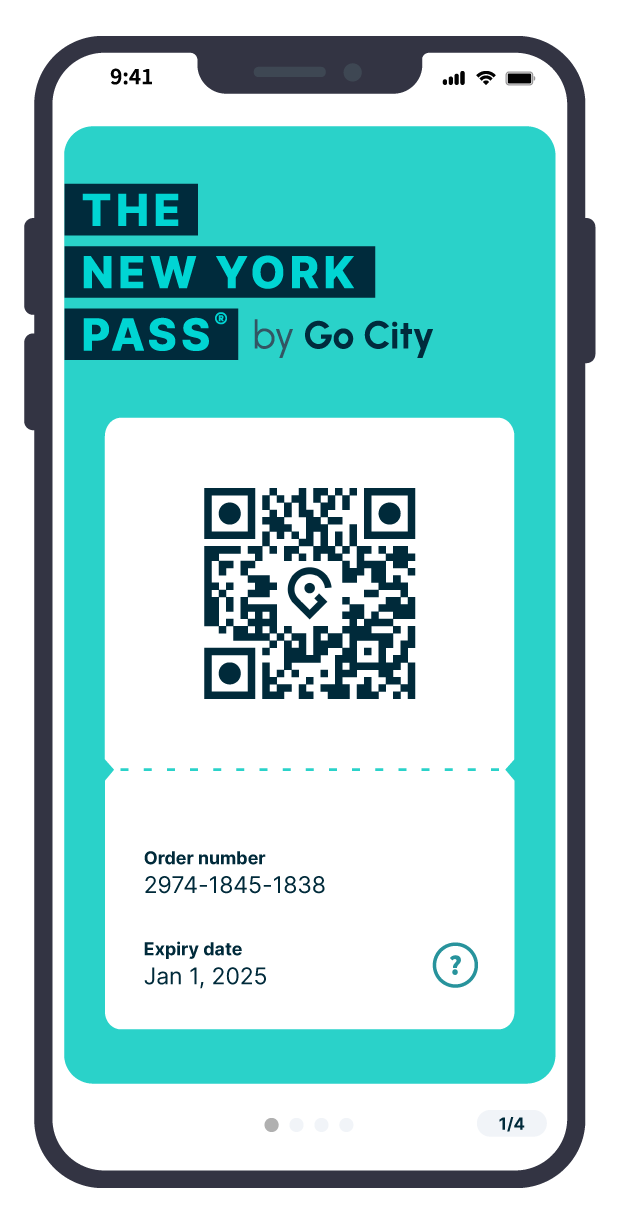 Digitaler New York Pass von Go City mit QR-Code auf einem Smartphone.