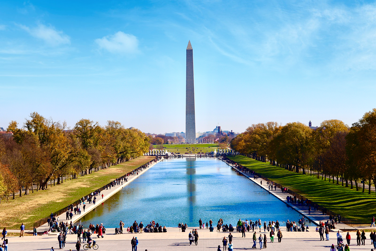 Blick vom Lincoln Memorial über den Reflecting Pool zum Washington Monument
