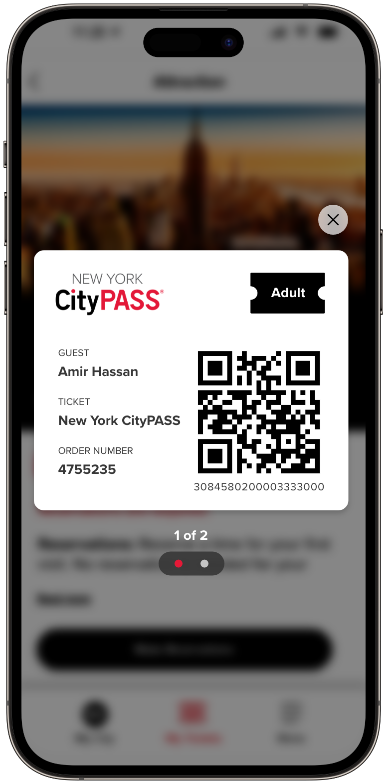 Digitales New York CityPASS Ticket mit QR-Code auf einem Smartphone