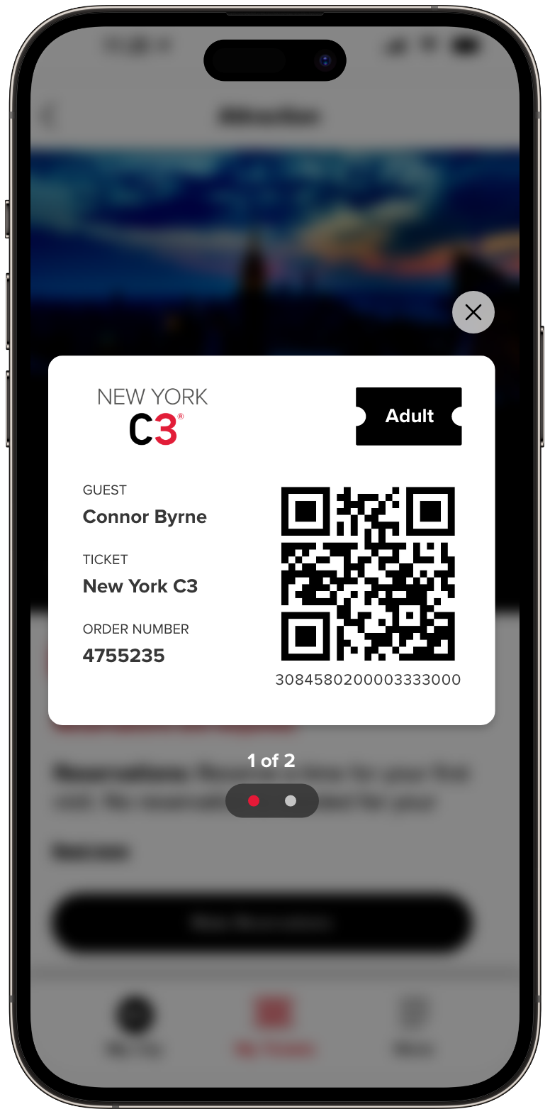 Digitales New York C3 CityPASS Ticket mit QR-Code auf einem Smartphone für den Eintritt zu ausgewählten Attraktionen in New York